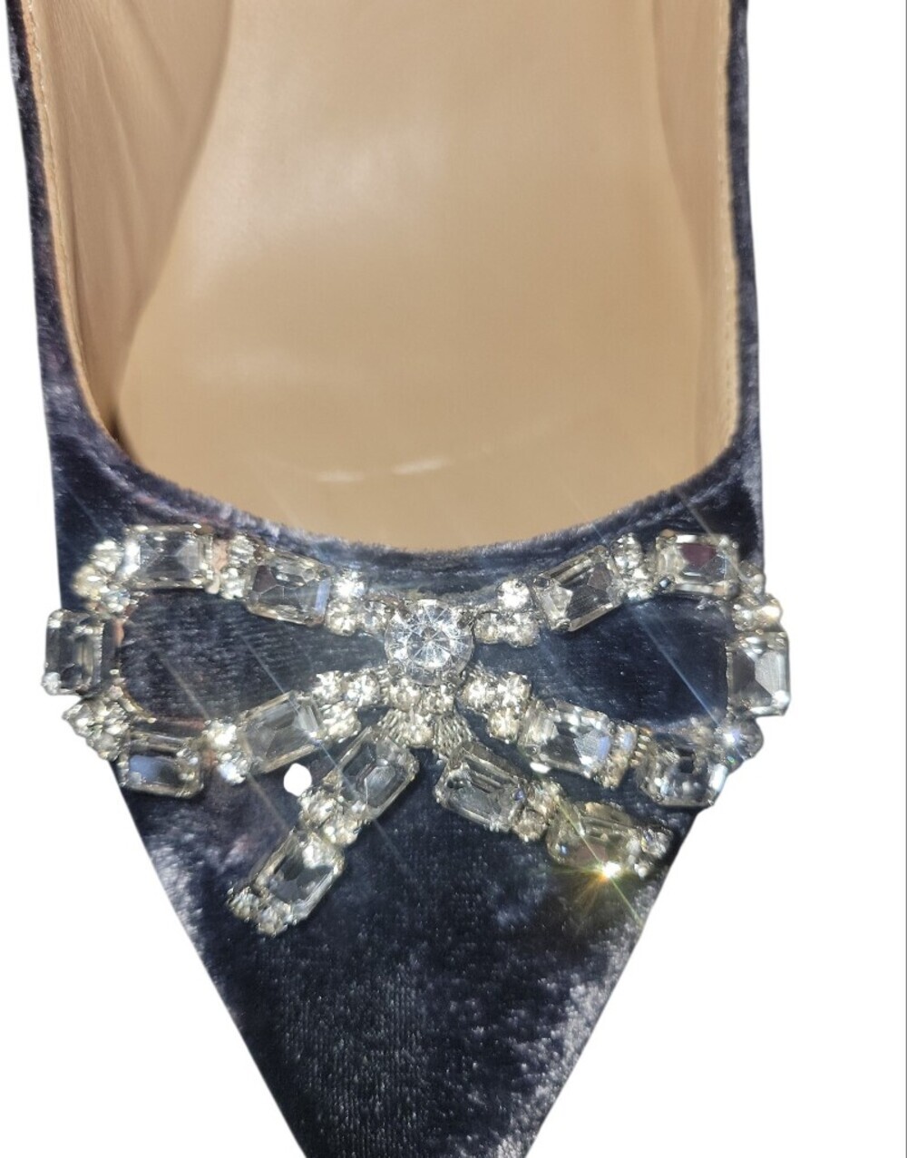 L.K. Bennett London Fern Powder Blue Velvet Pointed Pumps Crystal Bow Detail 40 - Picture 8 of 9